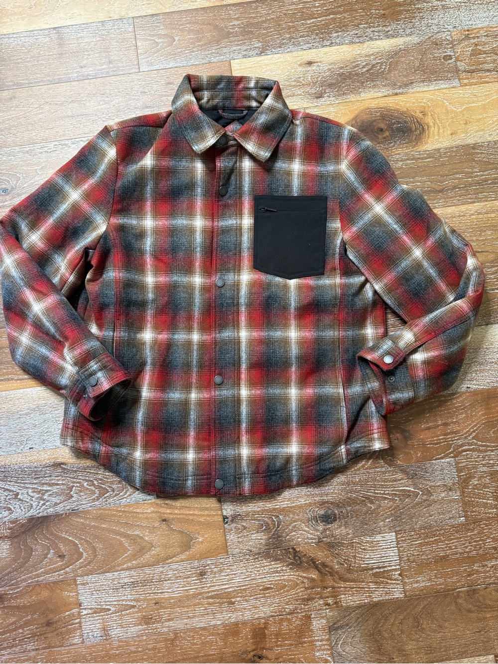 Pendleton Red Plaid Wool Blend Shirt Jacket with Black Chest Pocket / Men’s L - Picture 2 of 11